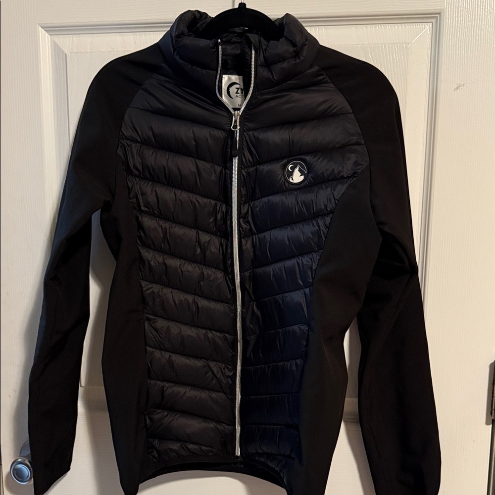 Zyia Active Women's Black Whistler Hybrid‎ Packable Hike Running Puffer Jacket M